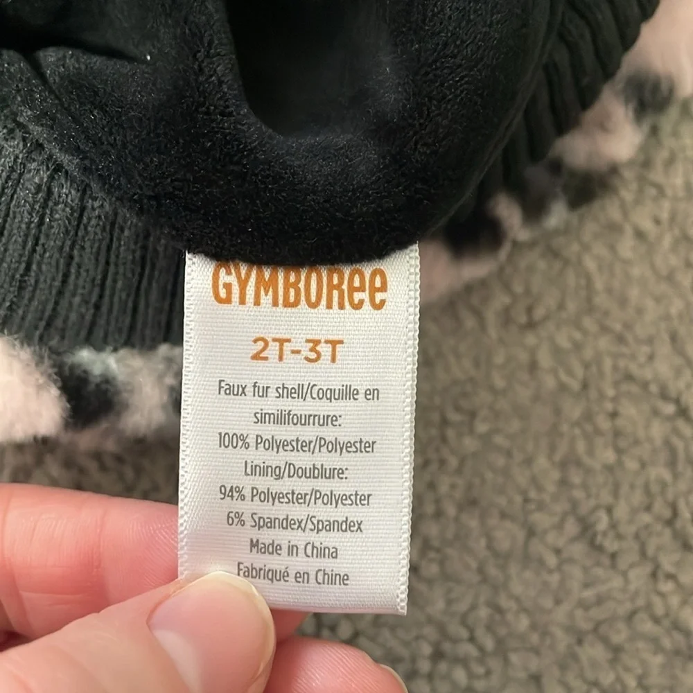 Gymboree 2023 2 Piece Girls Pink Leopard Print Fur Jacket & Hat | Size 2T